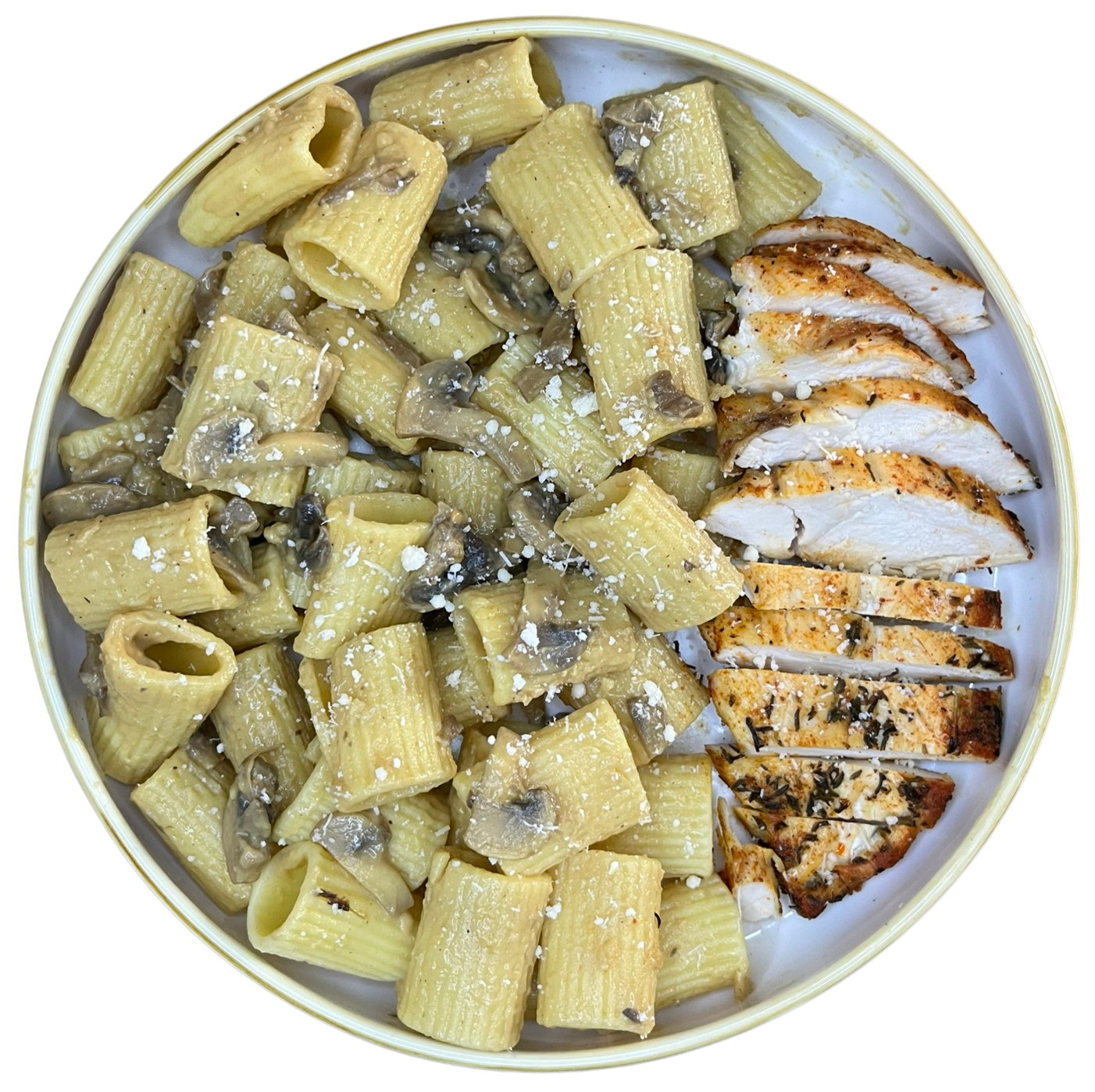 Rigatonis miso-champignons et poulet