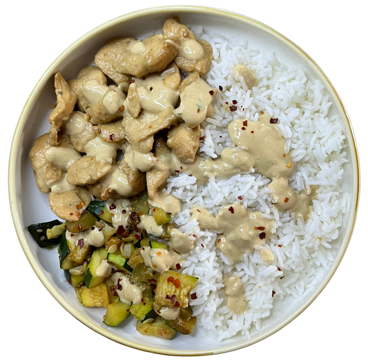 Poulet satay et courgettes pimentées