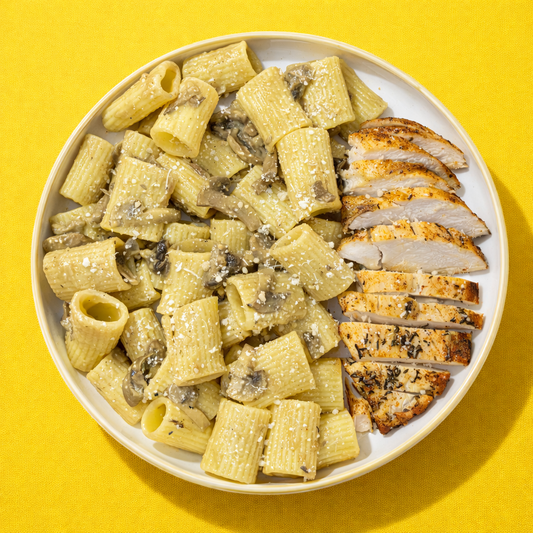 Rigatonis miso-champignons et poulet