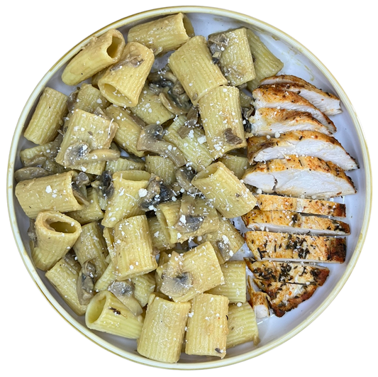 Rigatonis miso-champignons et poulet